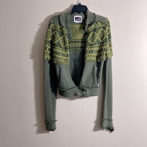 Vintage Olive Green Buffalo Knit Sweater Jacket